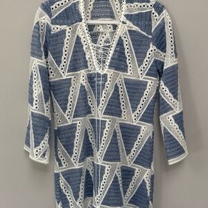 Valerie Khalfon ParisBlue and White Lace Patterned Dress